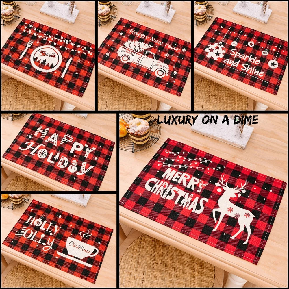 2-Piece Christmas Buffalo Plaid Placemat Dining Table Festive Home Decor Unique